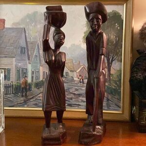 Vintage African Tribal couple hand carved wood